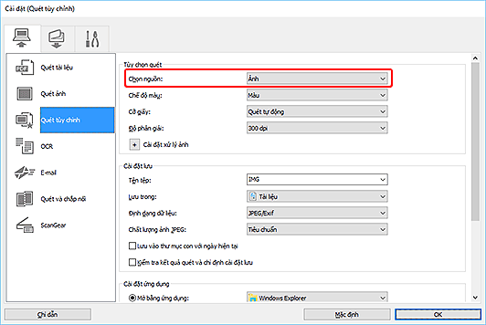 hình: Hộp thoại Cài đặt